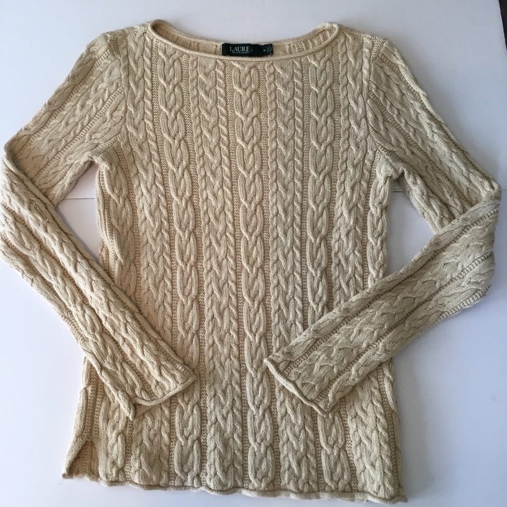 Ralph Lauren Cream Cable Knit Scoop Neck Sweater - Picture 5 of 11